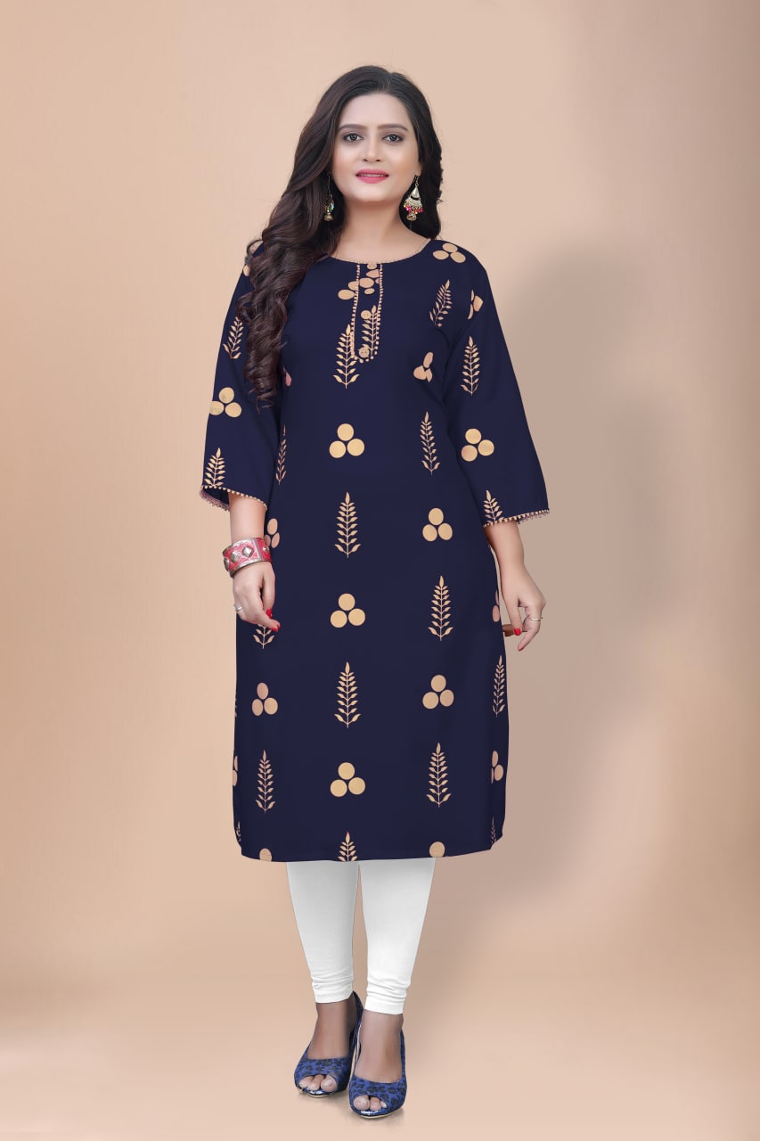 Designer Rayon Kurtis with Gold Print π